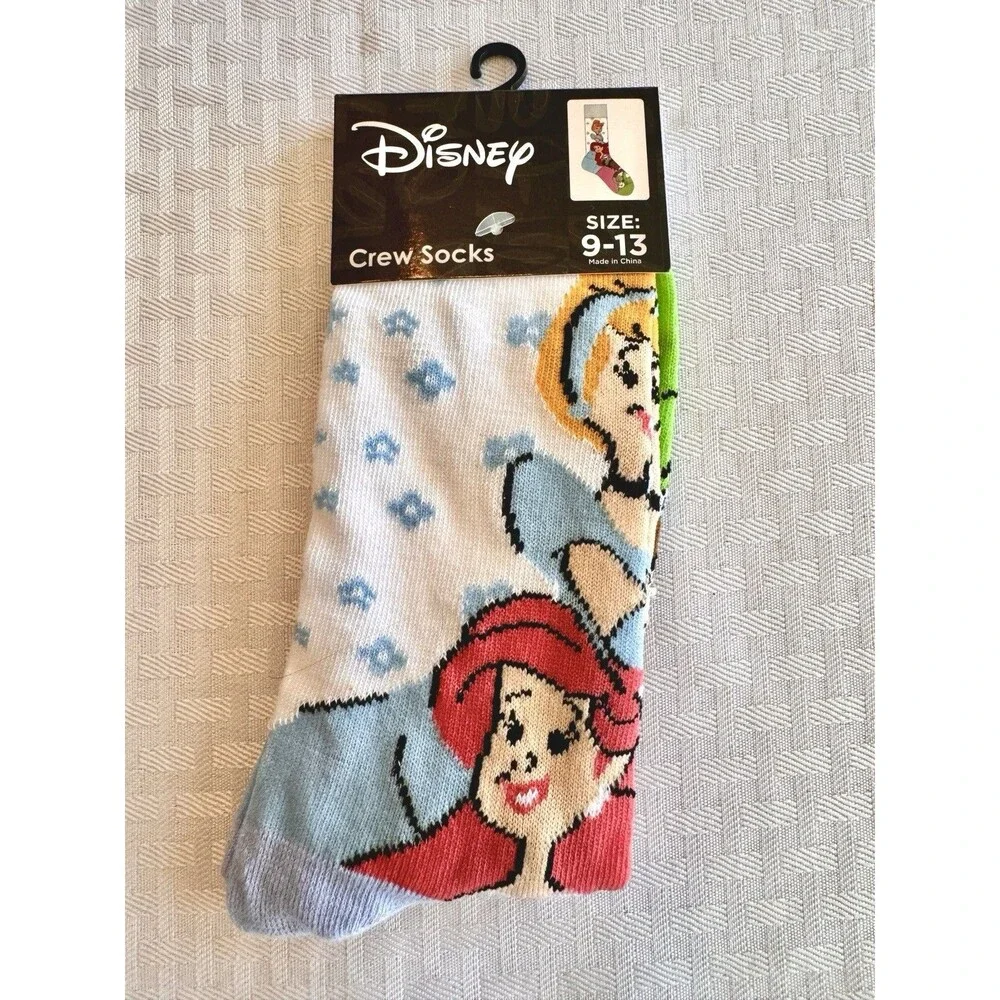 Disney Princess Cinderella Ariel Tiana Crew Socks‎ Size 9-13